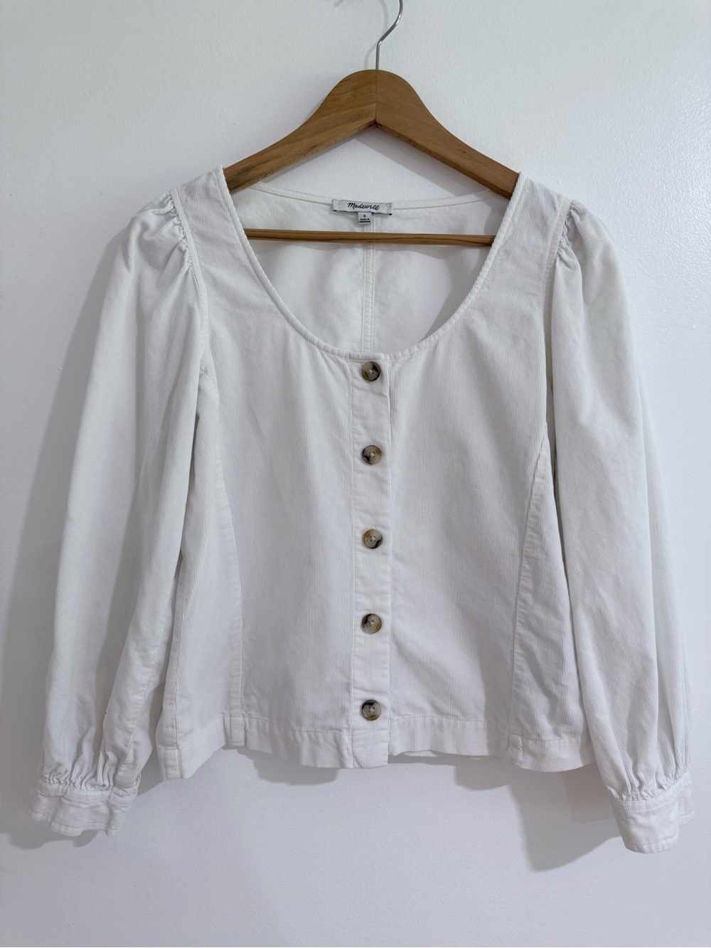 Madewell Corduroy Shirred Puff Sleeve Button Top S